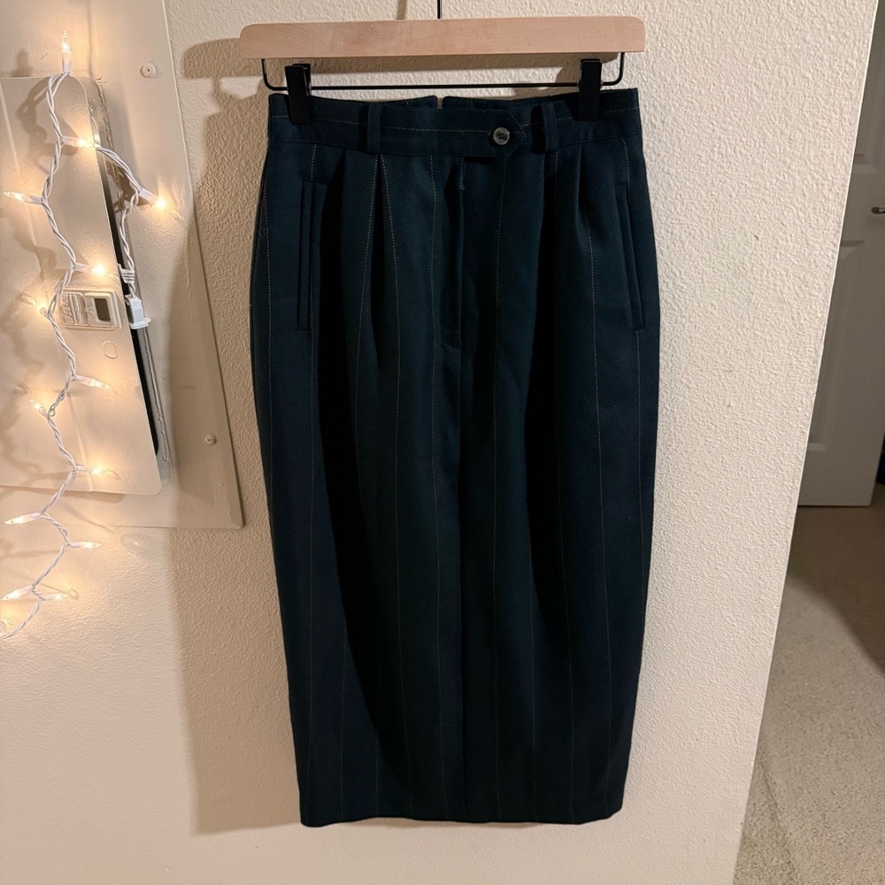 Vintage Abercrombie & Fitch Wool Pinstripe Midi Skirt Pleated Size 8